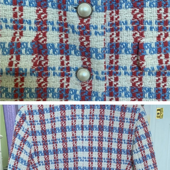 ZARA Red White & Blue Pearl Button Textured Tweed Jacket M Fits S - Picture 5 of 8